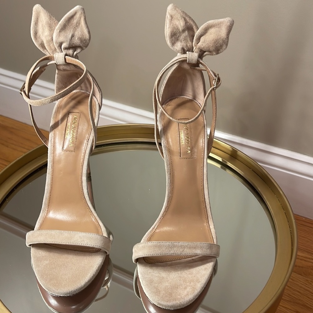 Aquazzura Bow Tie 105 suede heeled sandals sz 39 - Picture 14 of 17